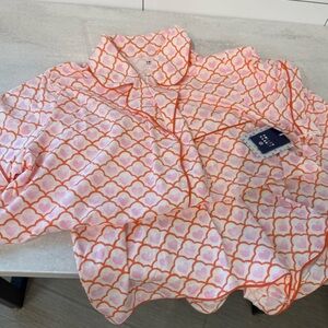 Roller Rabbit Geo Heart Short Sleeve Pajama Set in Pink & Orange Trim